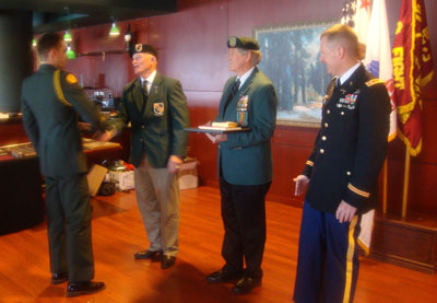 Cadet John Graff, Lonny Holmes, Jack Lawson, Professor of Military Science LTC Robert Kirkland